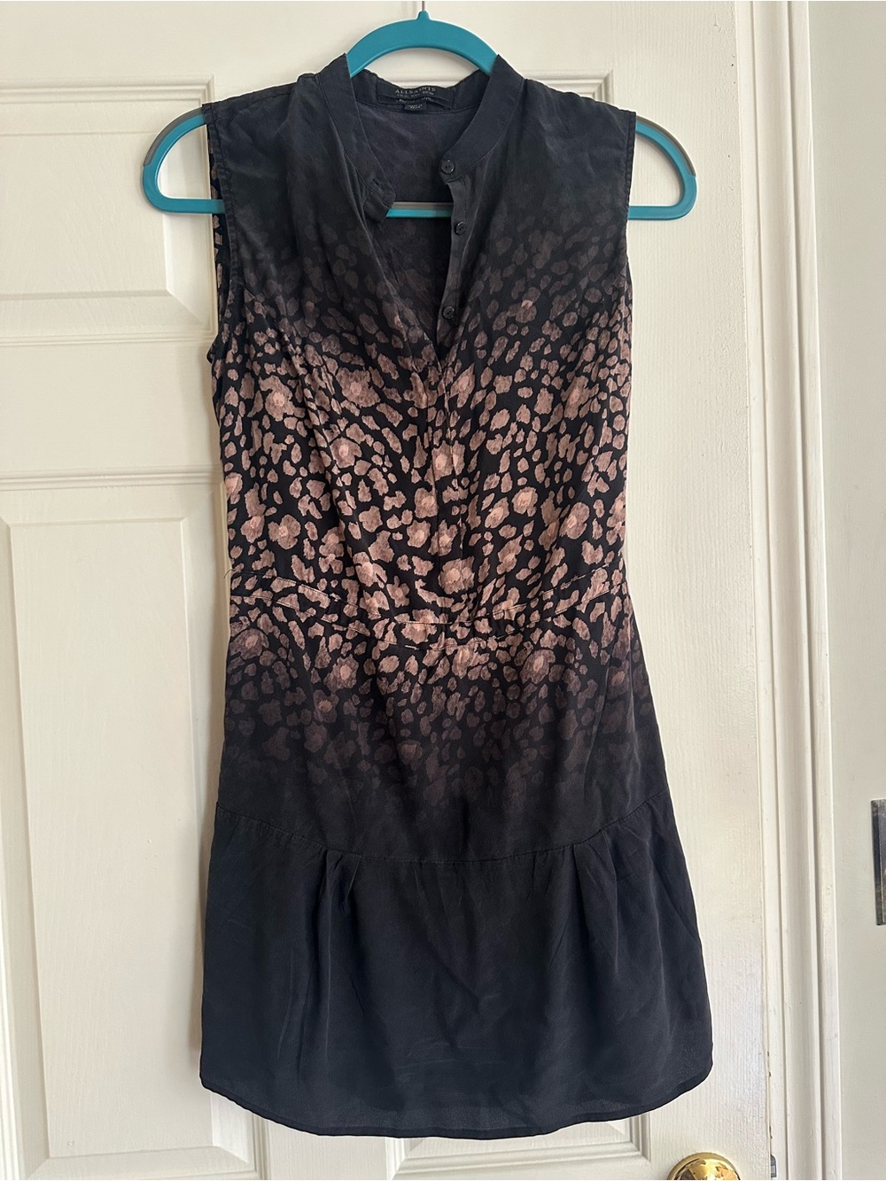 AllSaints Black pink leopard print silk feel dress size US6